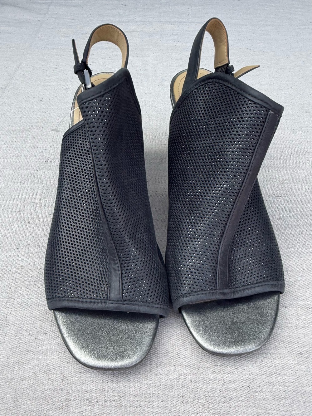 Geox Black Perforated Slingback Open-Toe Heels
